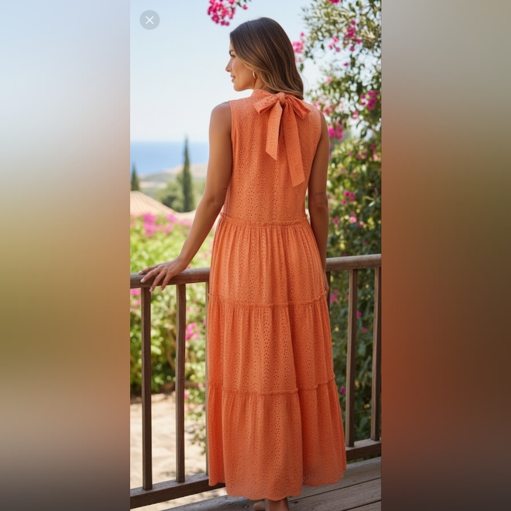 L'affaire orange eyelet tiered maxi dress size S